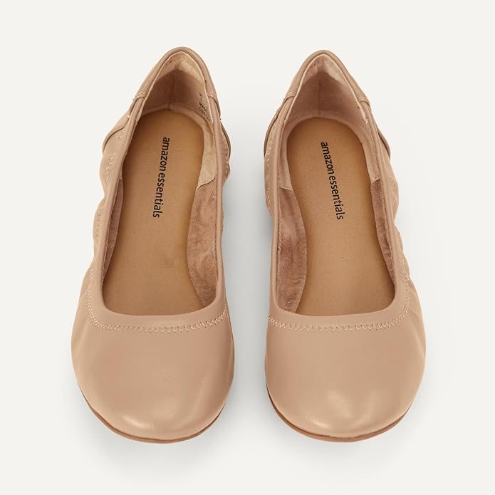 A pair of Amazon Essentials ballet flats seen from above